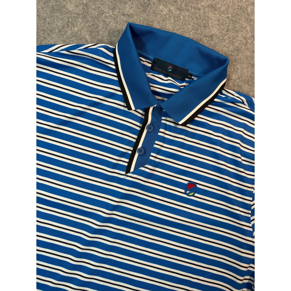 Extracurricular Mens Blue Striped Performance Golf Polo Shirt Size M Short Slv